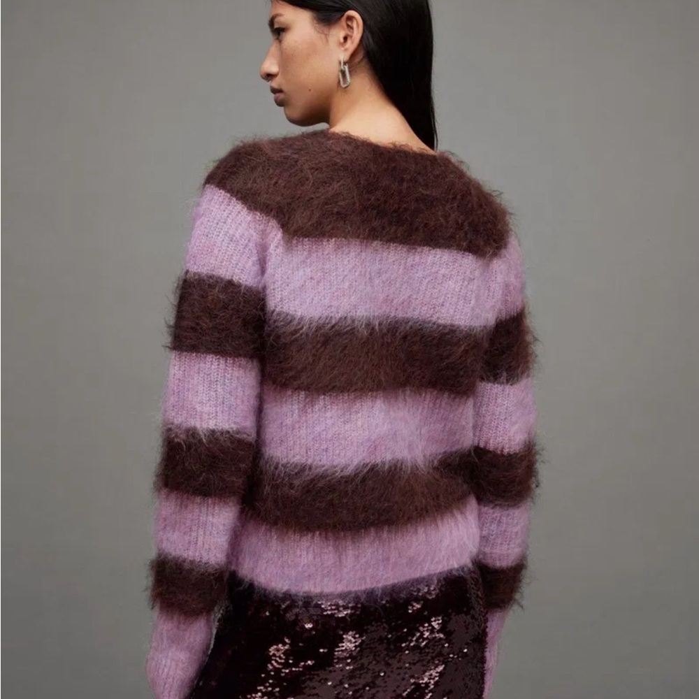 ALLSAINTS lou brushed mohair crewneck purple & brown size M/6/8 - Picture 2 of 5
